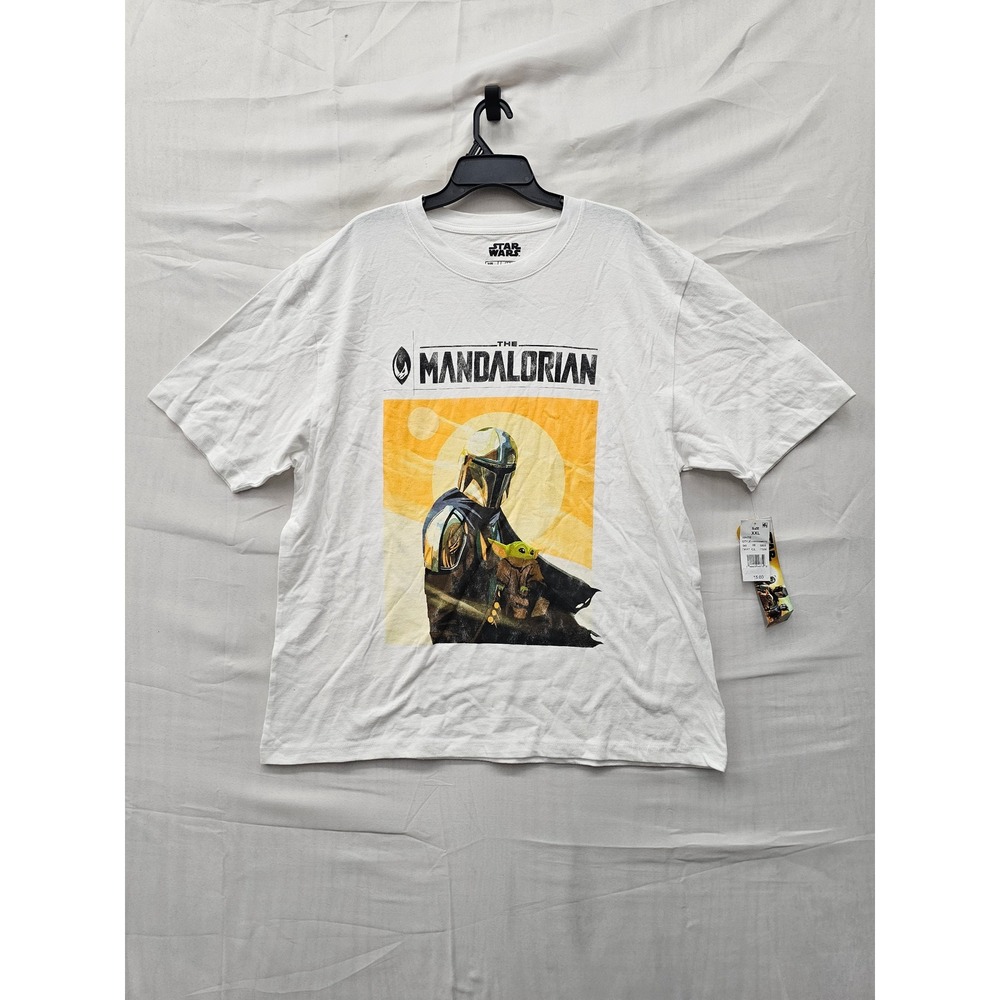 Star Wars Mens The Mandalorian Graphic T-Shirt White Cotton Casual Size XXL